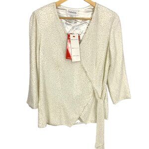 New Ivory Beaded Formal Elegant Wrap 3/4 Sleeve Top Size 10 Party Black Tie